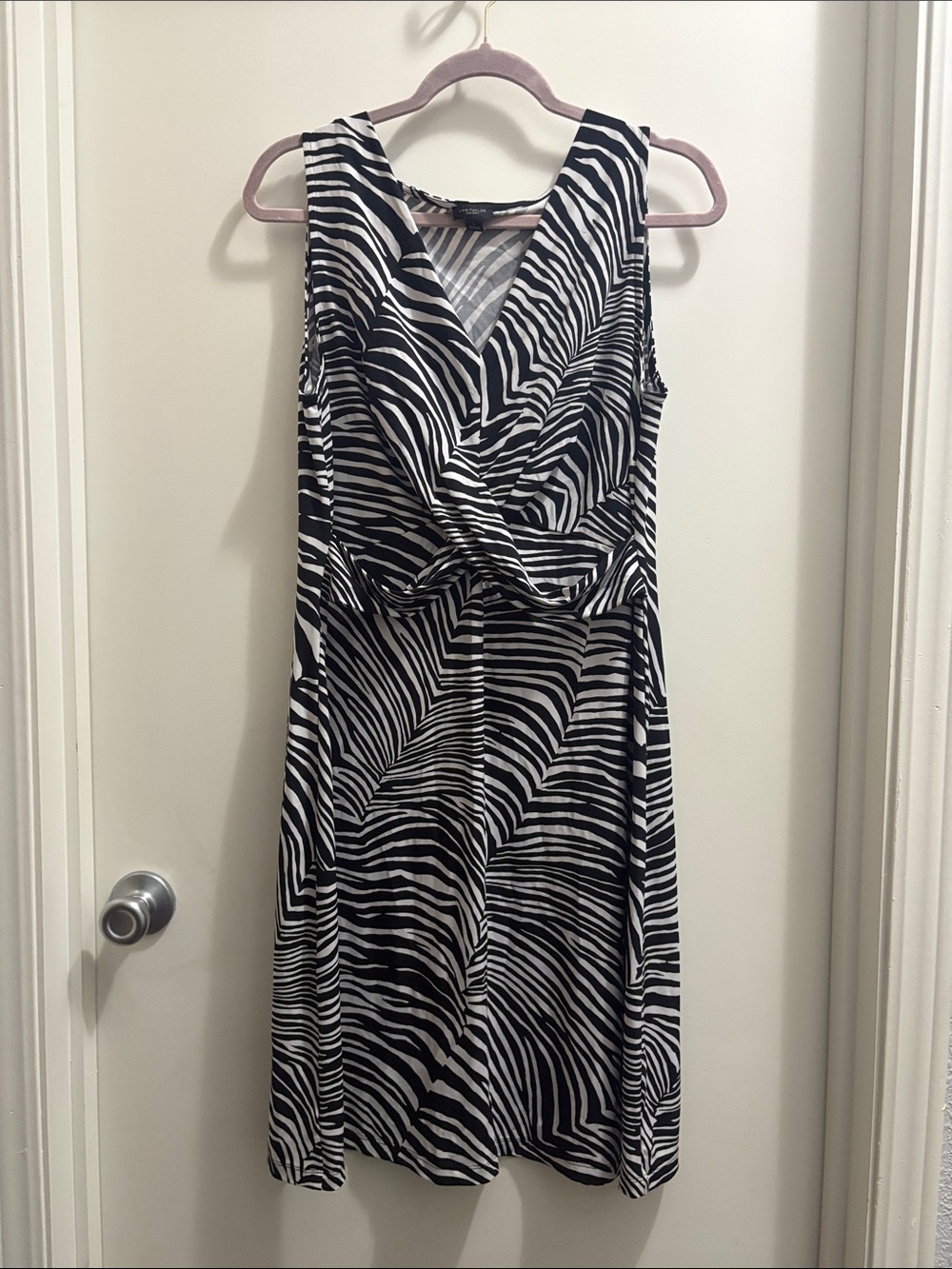 Ann Taylor Black and White Zebra-Print Sleeveless Wrap Dress